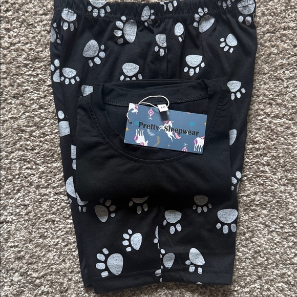 SUPER CUTE 🐈⬛ BLACK 🐈⬛ CAT PRINT SHORT SLEEVE PAJAMA SET SIZE 10 🌟NWT🌟 - Picture 10 of 12